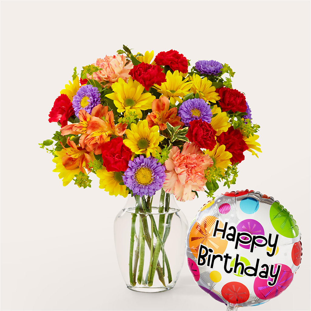 Kaleidoscope Bouquet with Birthday Balloon – T BEARS FLORIST & GIFTS, Columbus OH