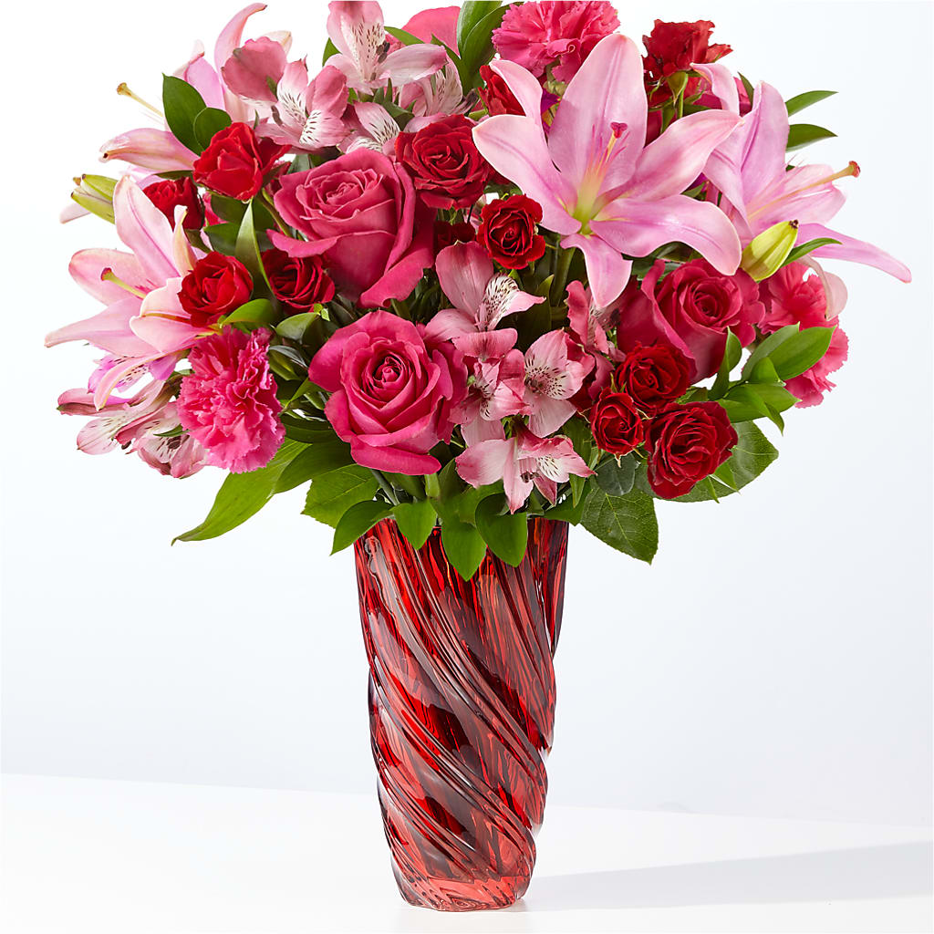 In Love Bouquet with Luxe Swirl Vase – T BEARS FLORIST & GIFTS, Columbus OH