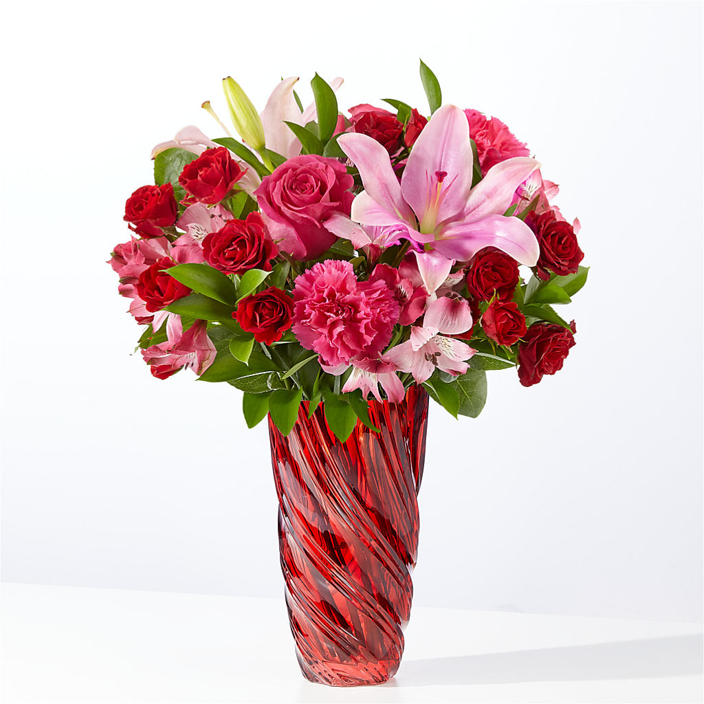 In Love Bouquet with Luxe Swirl Vase – T BEARS FLORIST & GIFTS, Columbus OH