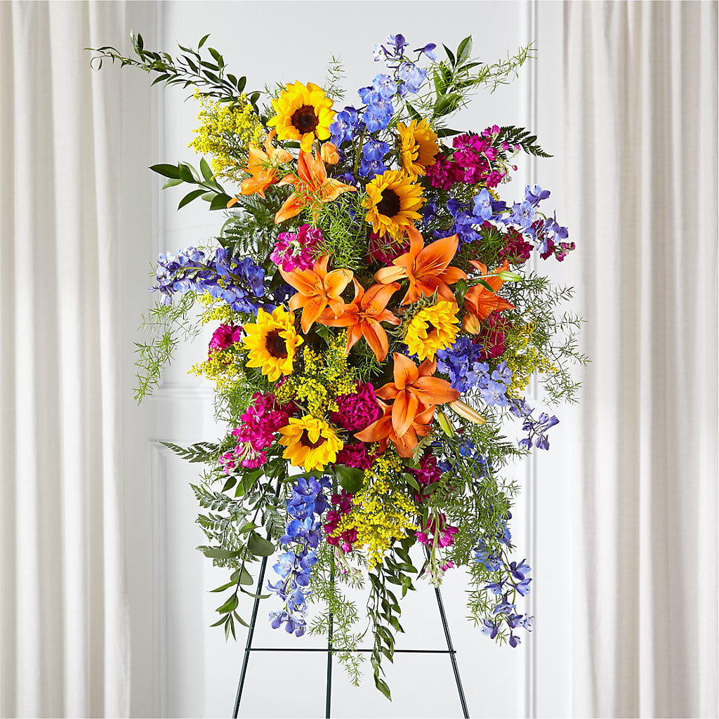 Sunlit Memories Standing Spray (Standard) – T BEARS FLORIST & GIFTS, Columbus OH