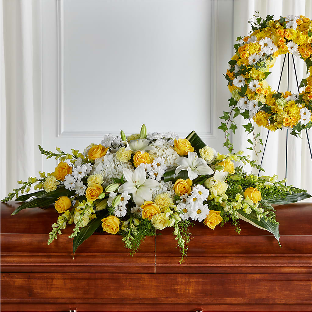 Golden Harmony Casket Spray – T BEARS FLORIST & GIFTS, Columbus OH