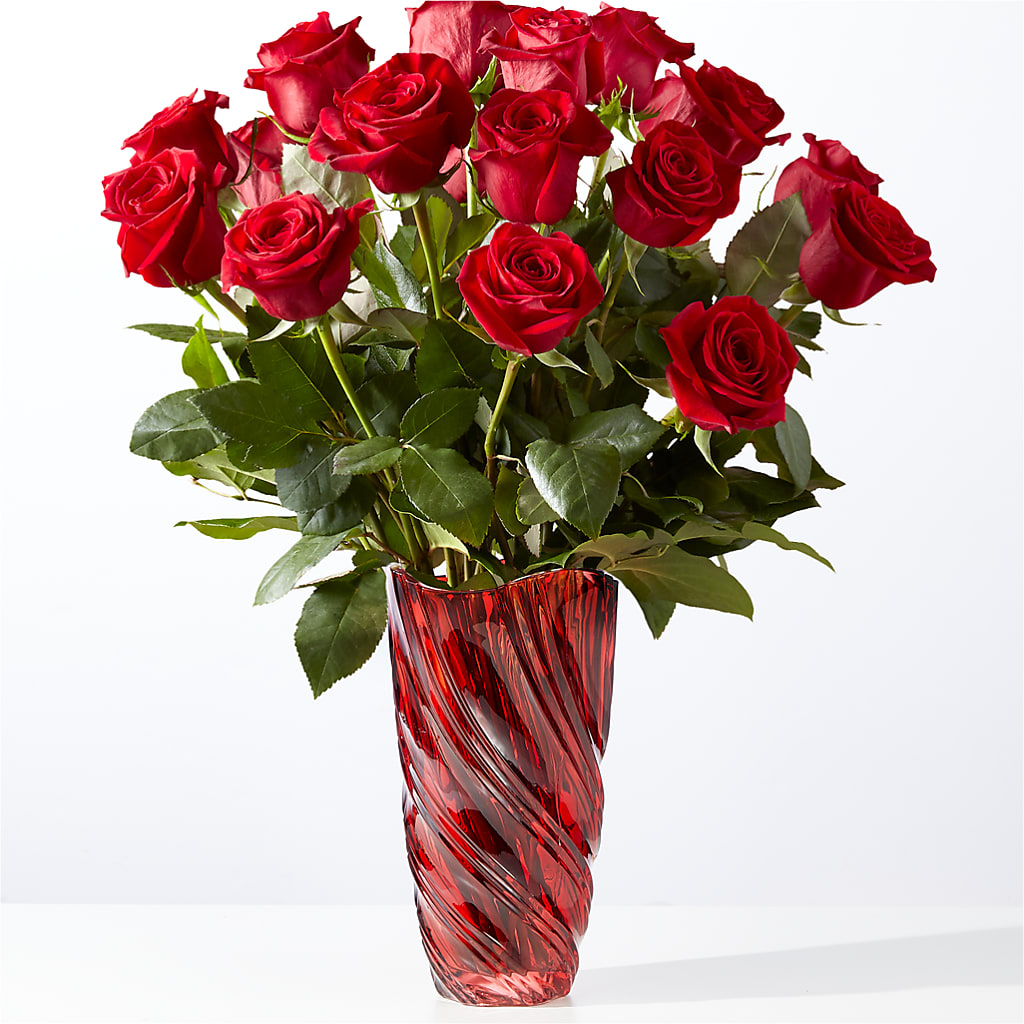 Classic Love Red Rose Bouquet with Luxe Swirl Vase – T BEARS FLORIST & GIFTS, Columbus OH
