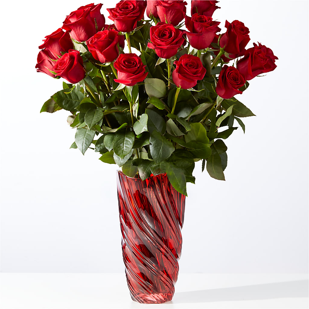 Classic Love Red Rose Bouquet with Luxe Swirl Vase – T BEARS FLORIST & GIFTS, Columbus OH