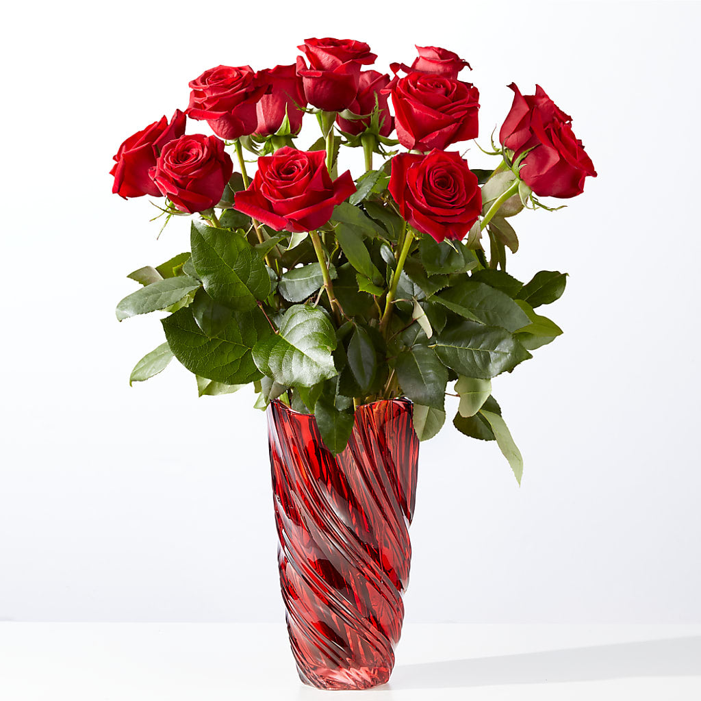 Classic Love Red Rose Bouquet with Luxe Swirl Vase – T BEARS FLORIST & GIFTS, Columbus OH