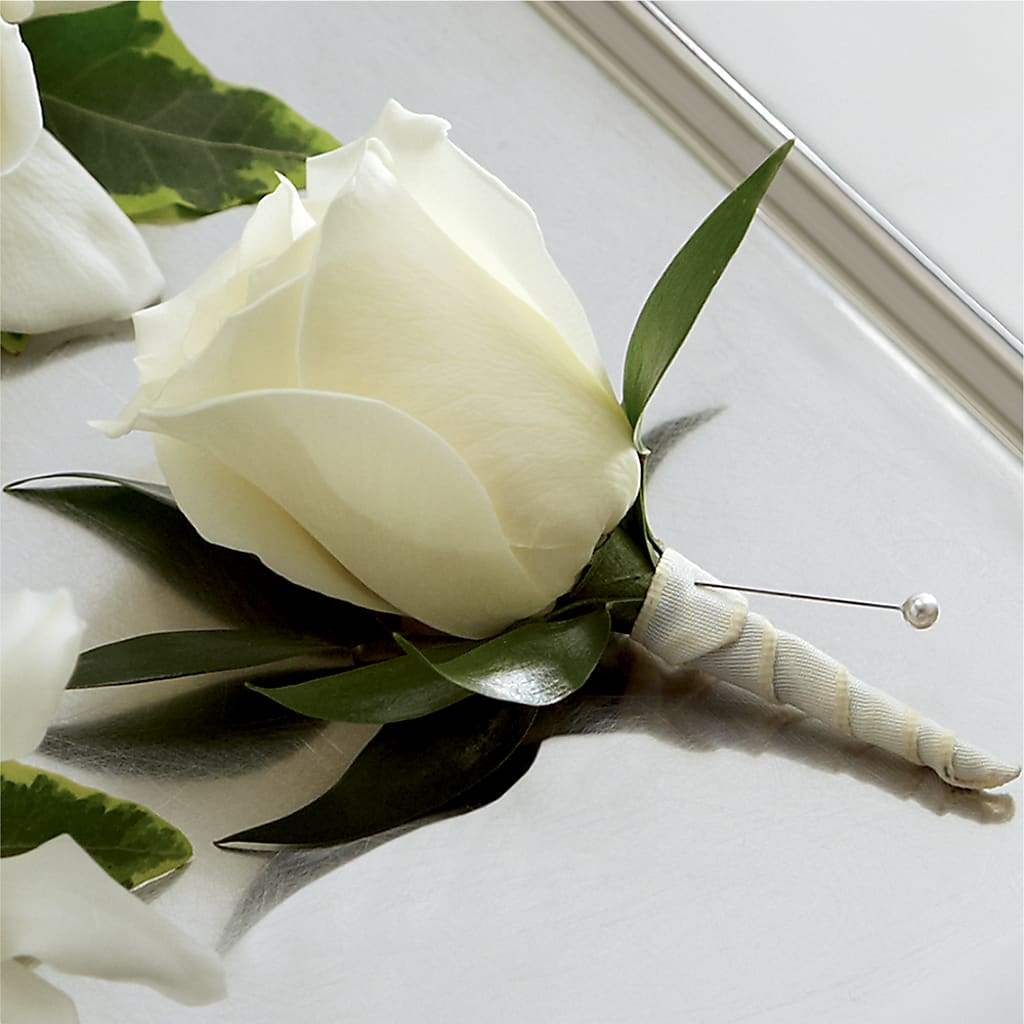 White Rose Boutonniere – T BEARS FLORIST & GIFTS, Columbus OH