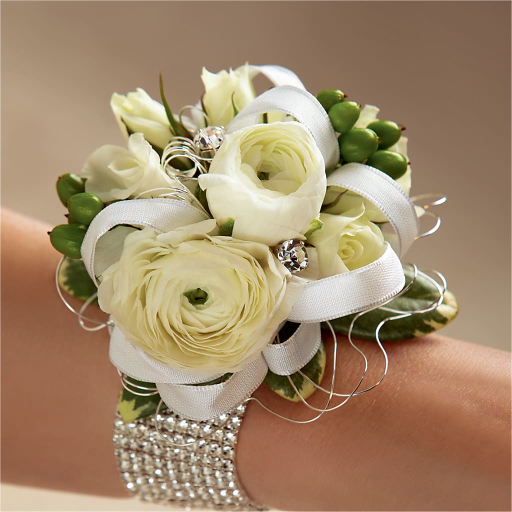 White Wedding Corsage – T BEARS FLORIST & GIFTS, Columbus OH