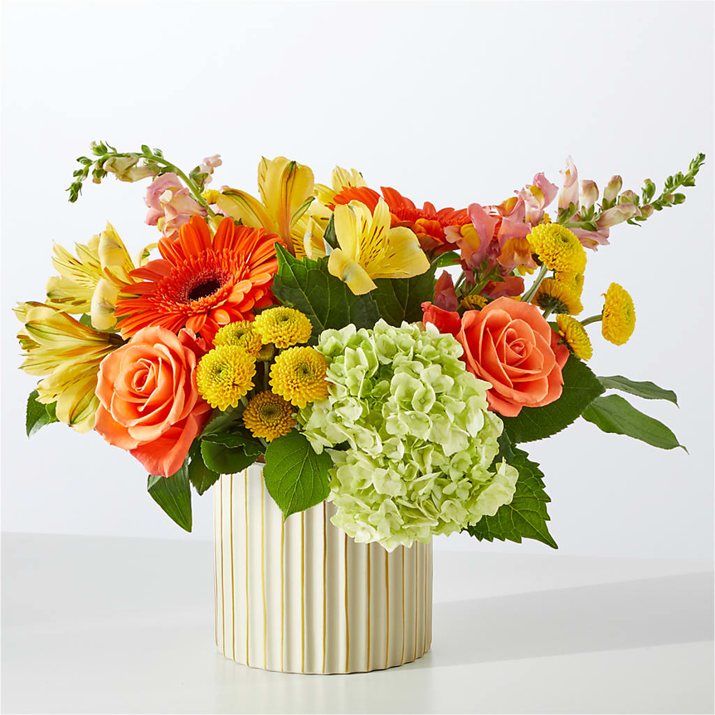 Autumn Sunshine Bouquet with Ivory Vase – T BEARS FLORIST & GIFTS, Columbus OH