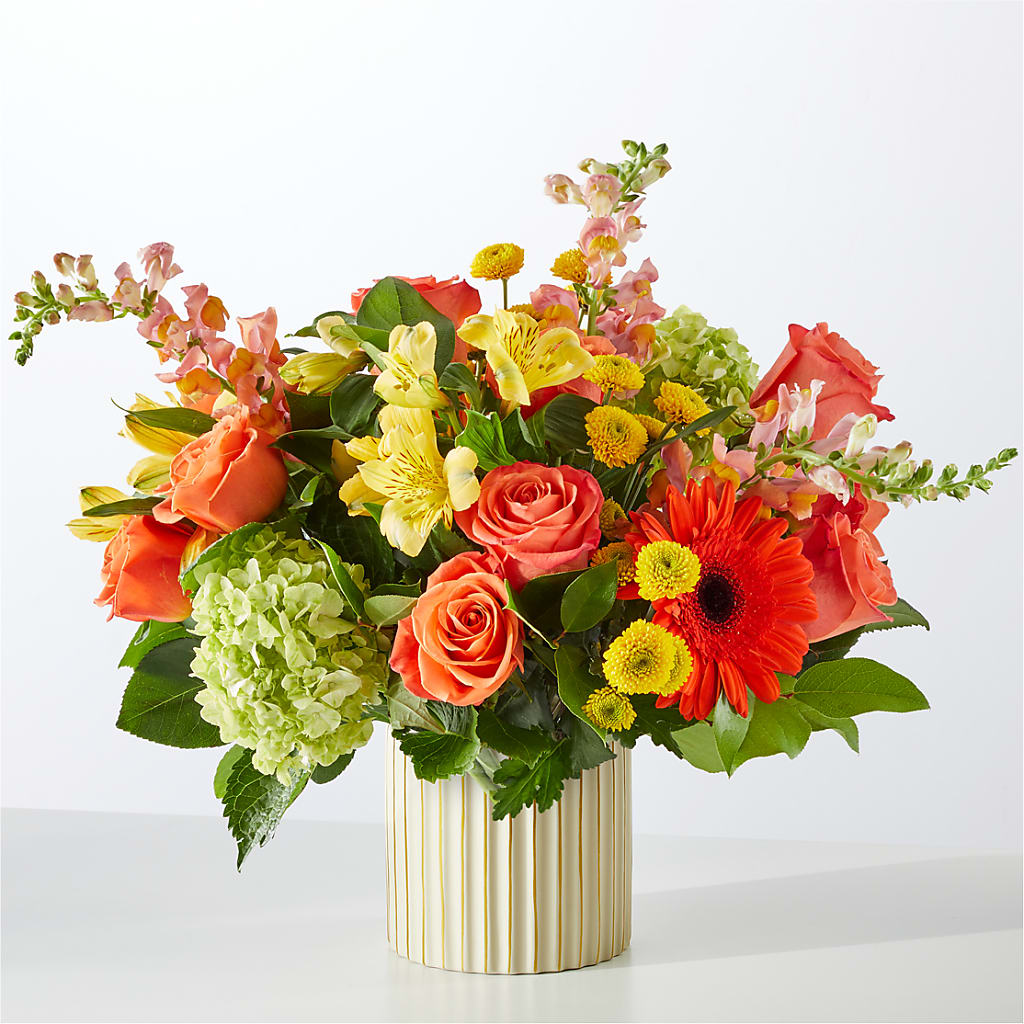 Autumn Sunshine Bouquet with Ivory Vase – T BEARS FLORIST & GIFTS, Columbus OH