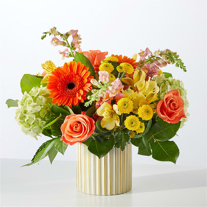 Autumn Sunshine Bouquet with Ivory Vase – T BEARS FLORIST & GIFTS, Columbus OH