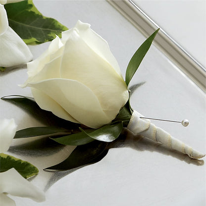 White Rose Boutonniere – T BEARS FLORIST & GIFTS, Columbus OH